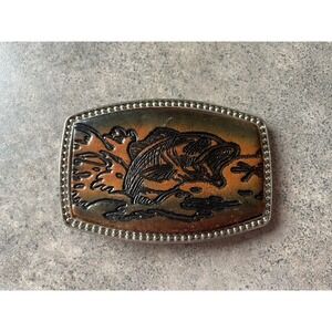 Vintage Leather Big Mouth Bass Belt Buckle Alumaline Fishing Outdoor Fisherman